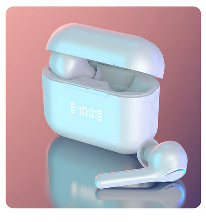 A6 black wireless sports earphones with digital display and charging case