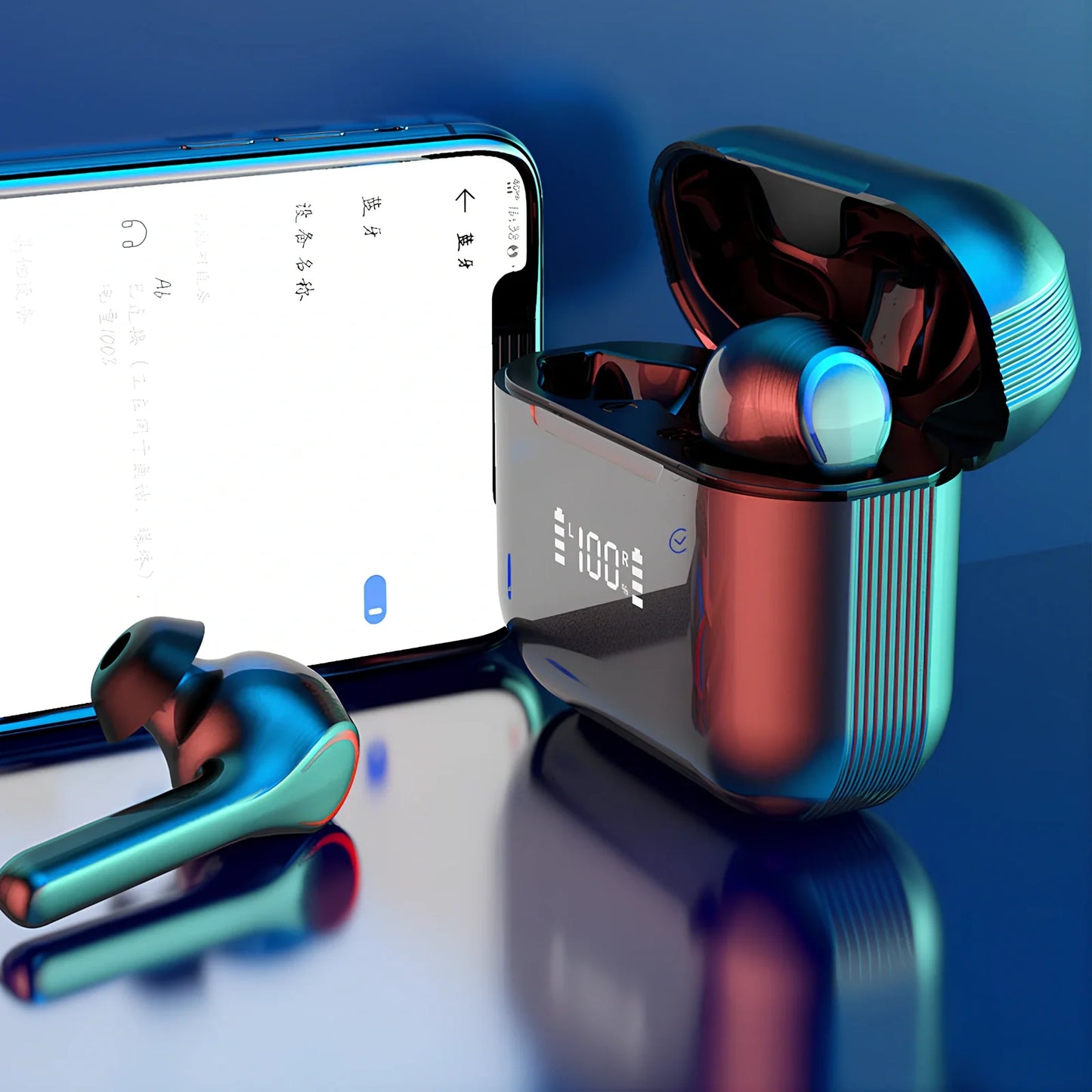 A6 black wireless sports earphones with digital display and charging case