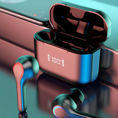 A6 black wireless sports earphones with digital display and charging case