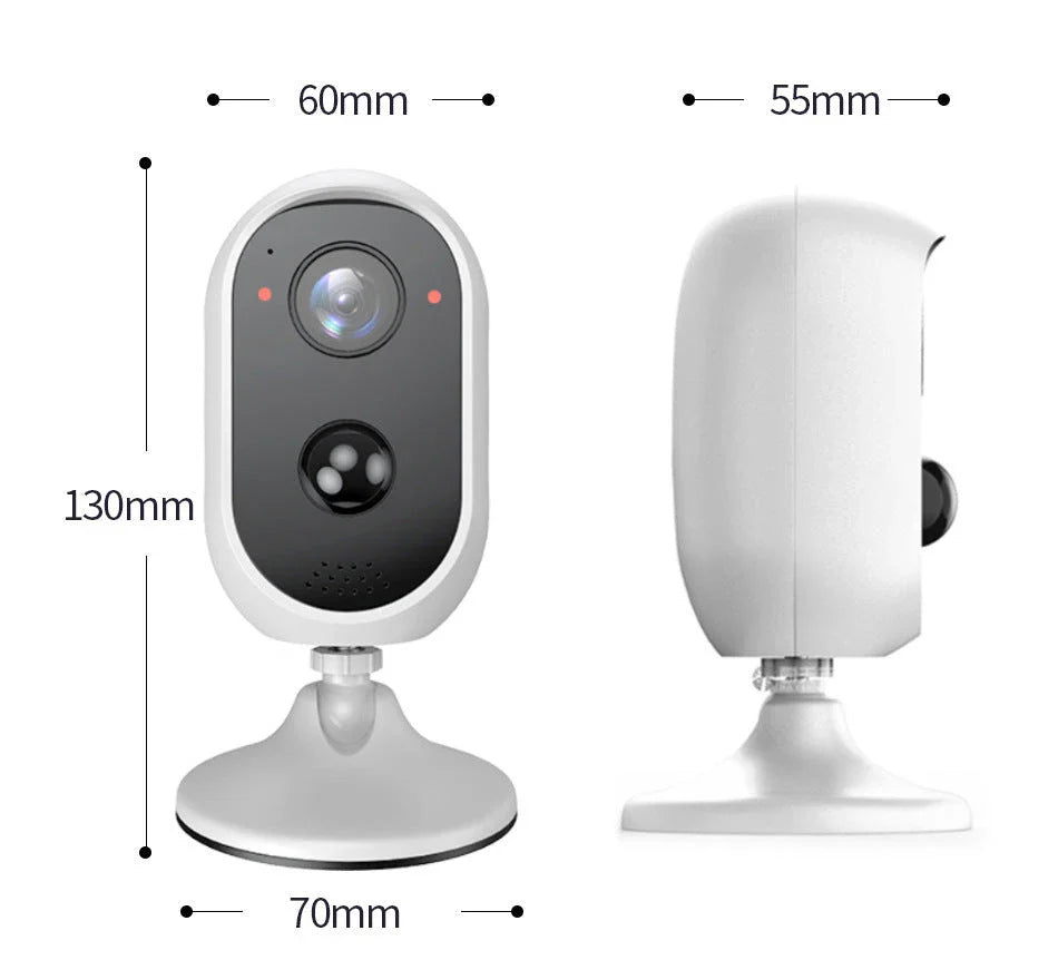 Weatherproof outdoor surveillance camera with rechargeable battery, night vision, and smart motion detection