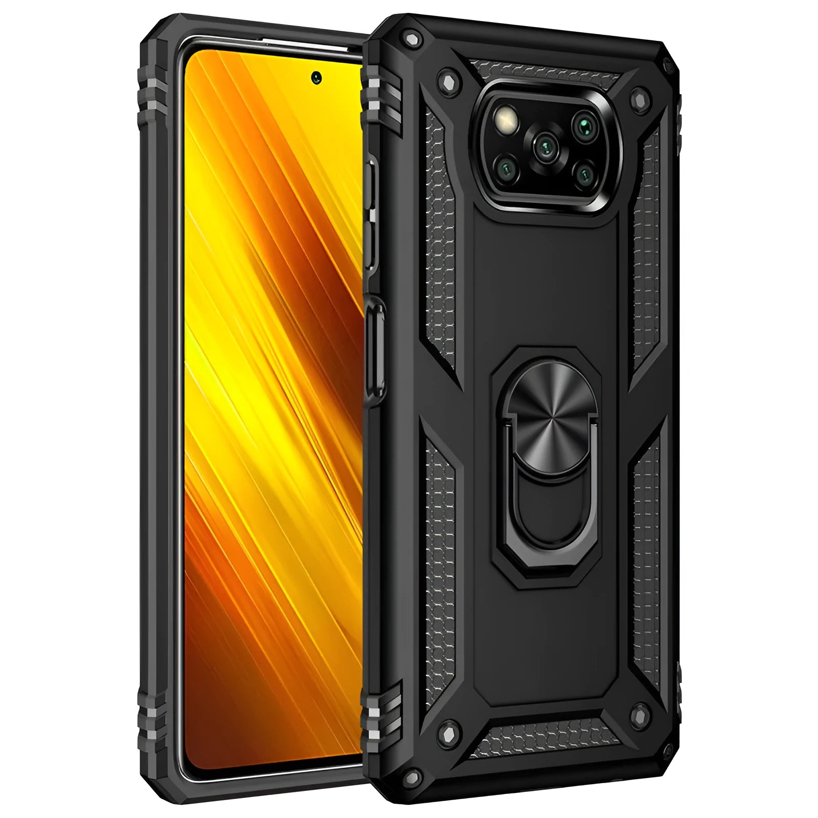 Xiaomi Poco X3 NFC shockproof protective case in multiple colours showing front and back views.