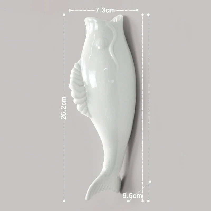 Modern white ceramic goldfish vase wall decoration with three-dimensional design