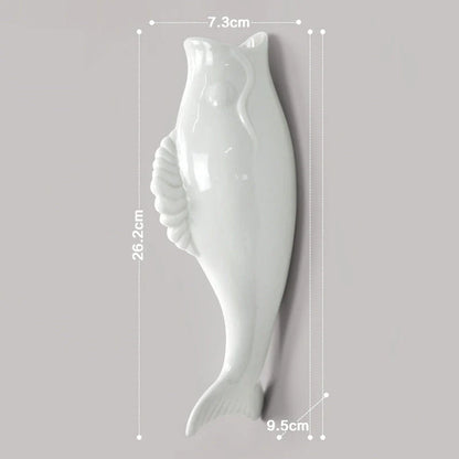 Modern white ceramic goldfish vase wall decoration with three-dimensional design