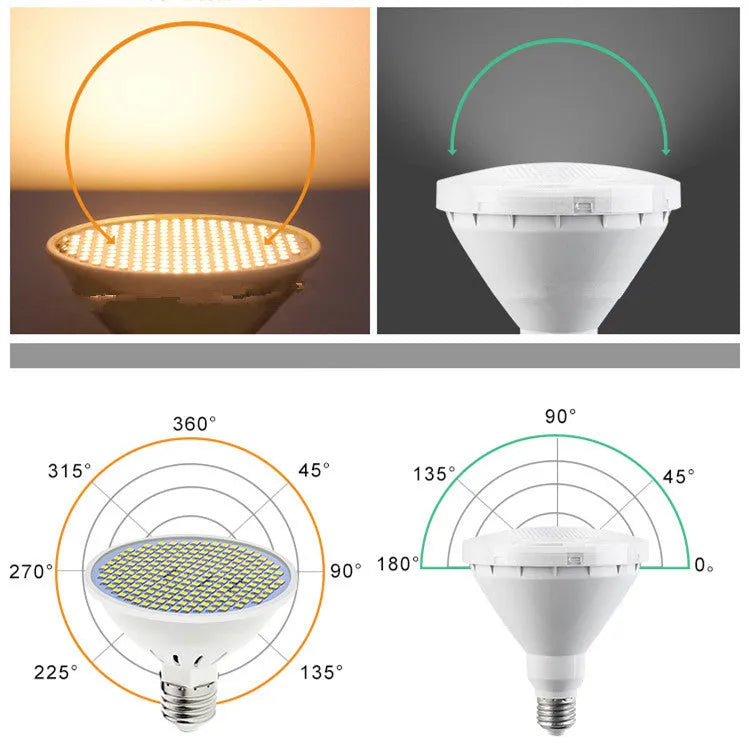 E27 LED lamp cup light bulb showing warm white and cool white options.