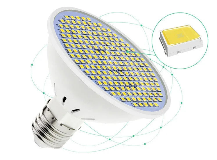 E27 LED lamp cup light bulb showing warm white and cool white options.