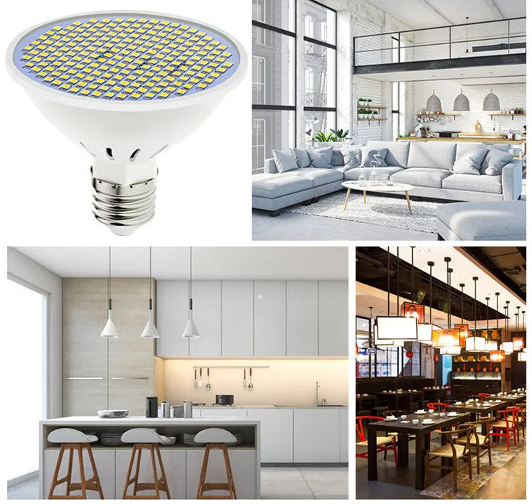 E27 LED lamp cup light bulb showing warm white and cool white options.