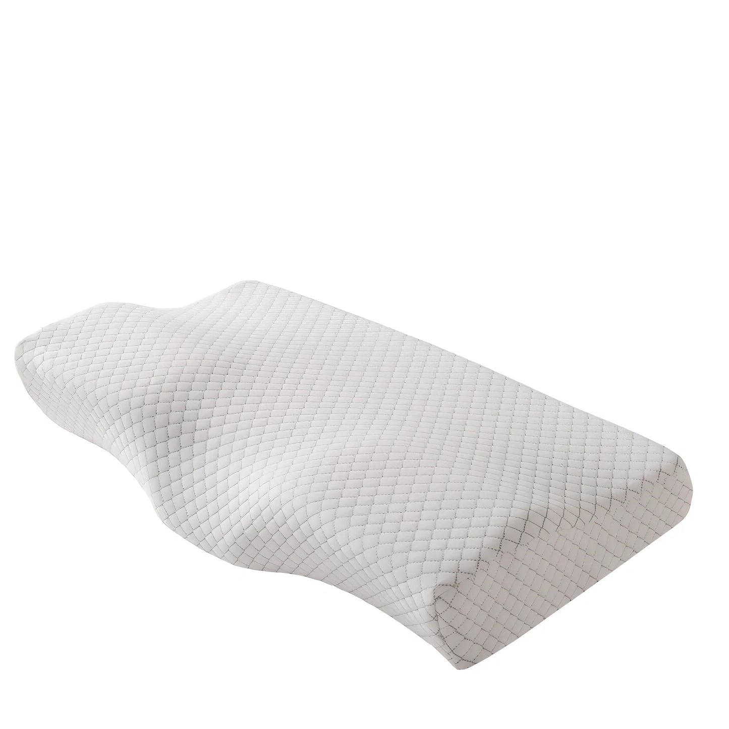 Contoured memory foam cervical pillow in diamond grid gray, 50x30cm size with 6cm neck support contour and polyester lining