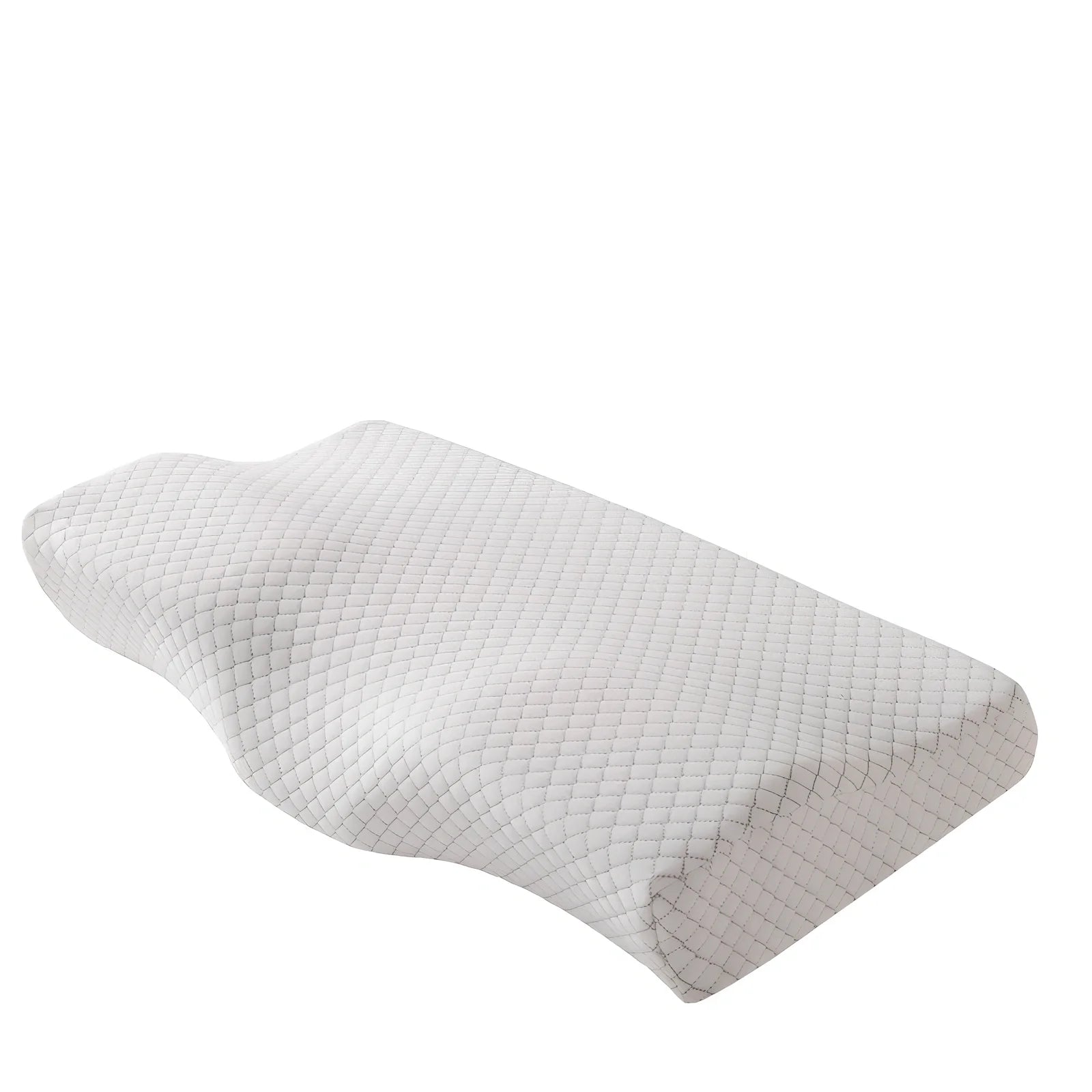 Contoured memory foam cervical pillow in diamond grid gray, 50x30cm size with 6cm neck support contour and polyester lining