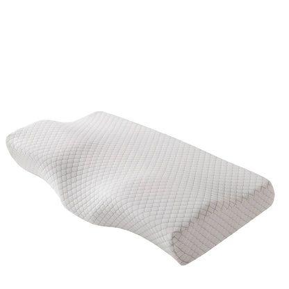 Contoured memory foam cervical pillow in diamond grid gray, 50x30cm size with 6cm neck support contour and polyester lining