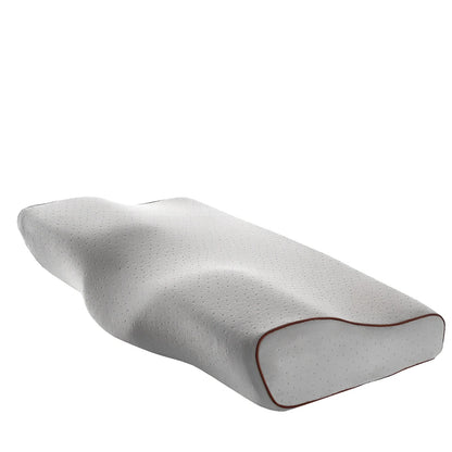 Contoured memory foam cervical pillow in diamond grid gray, 50x30cm size with 6cm neck support contour and polyester lining