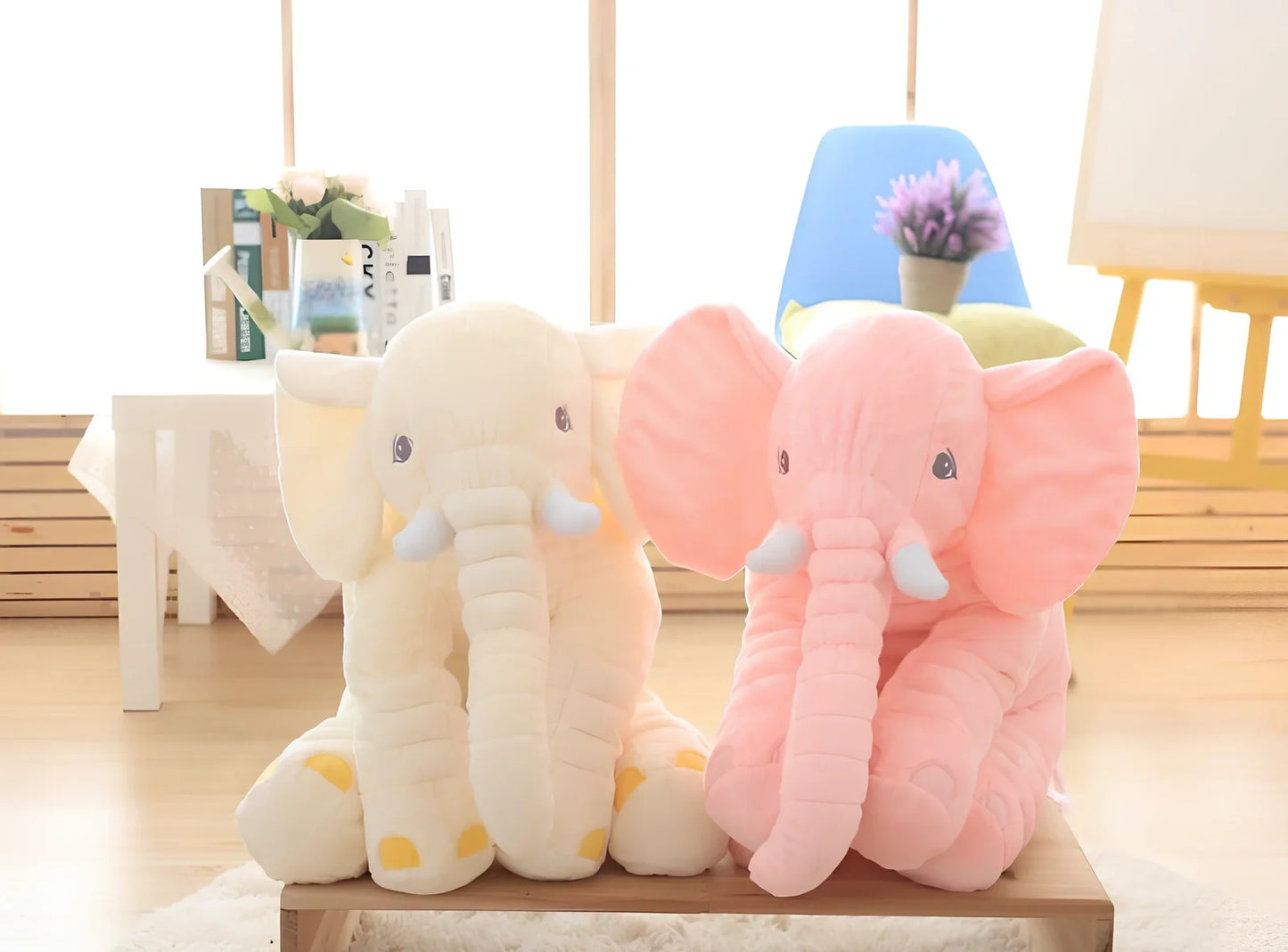 Soft 60cm grey elephant plush toy pillow with PP cotton filling for children's calming, in various colours like blue and pink