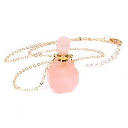 Crystal perfume bottle pendant necklace with tiger eye cap on 45 cm silver chain, 4 cm size in FI0636 colour variant