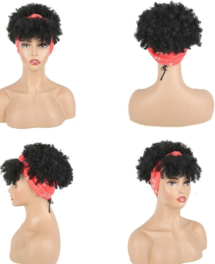 Short kinky curly synthetic wig with transparent lace front, heat-resistant fibre, average cap size