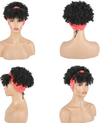 Short kinky curly synthetic wig with transparent lace front, heat-resistant fibre, average cap size