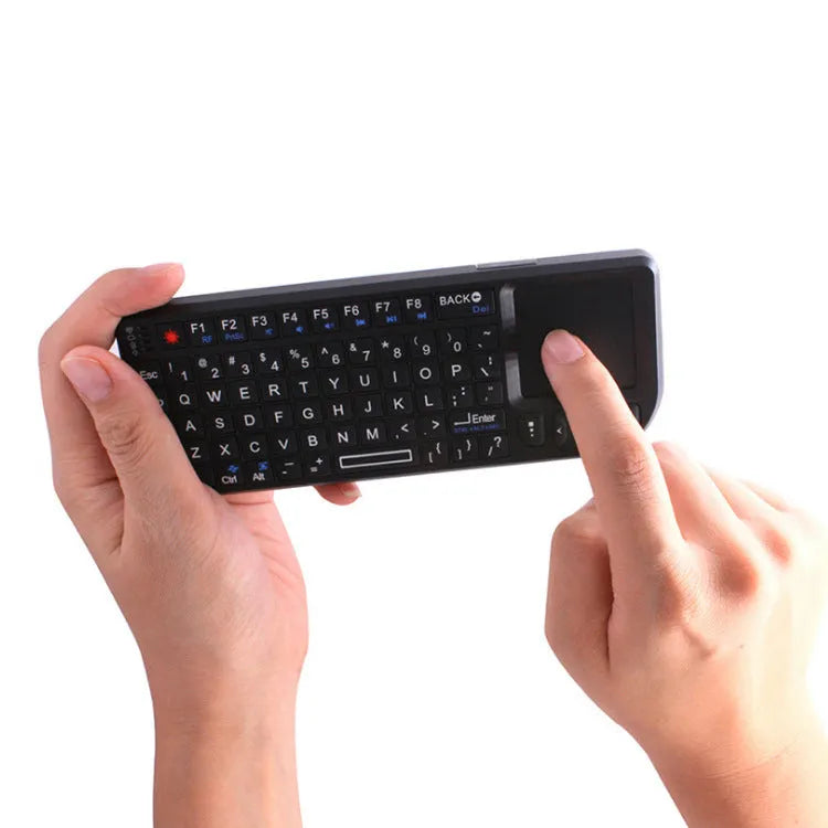 Mini Wireless Bluetooth Laser Touch Keyboard Flying Squirrel black with 7-colour backlit keys, 155x59x13mm