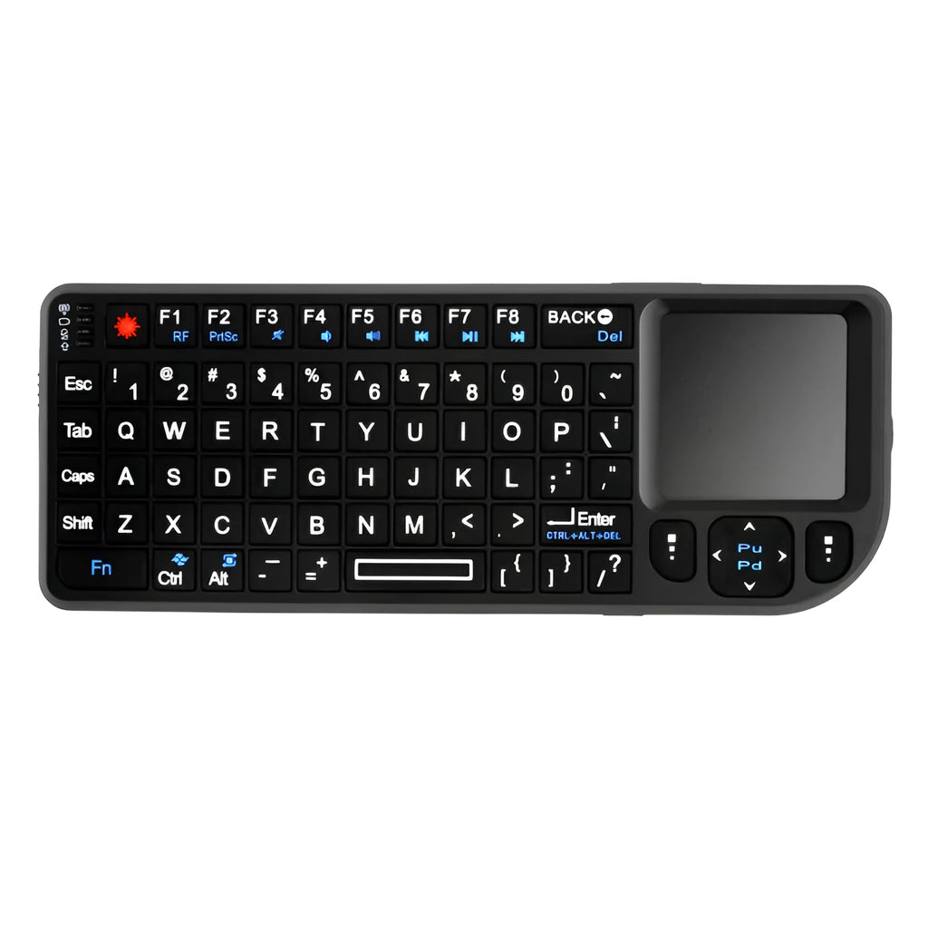 Mini Wireless Bluetooth Laser Touch Keyboard Flying Squirrel black with 7-colour backlit keys, 155x59x13mm