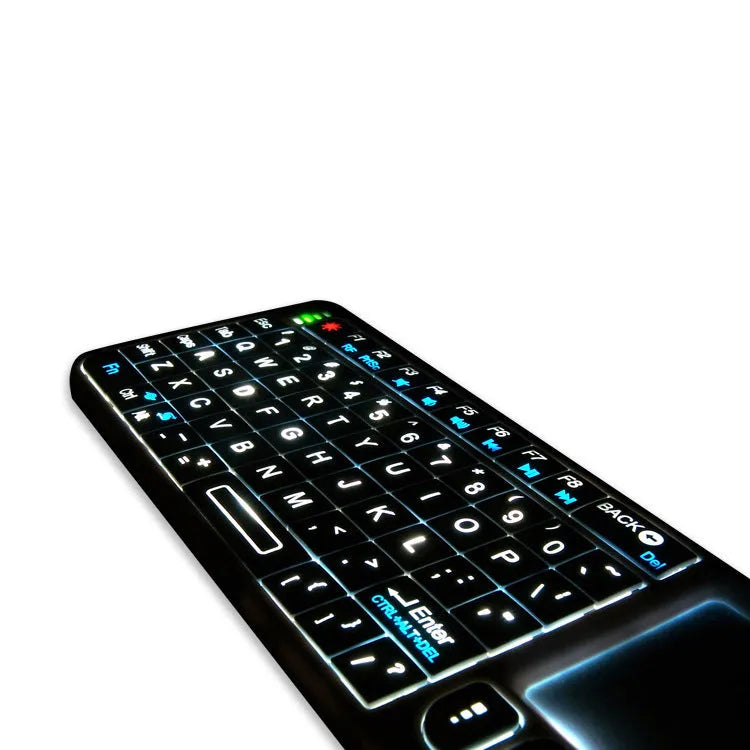 Mini Wireless Bluetooth Laser Touch Keyboard Flying Squirrel black with 7-colour backlit keys, 155x59x13mm