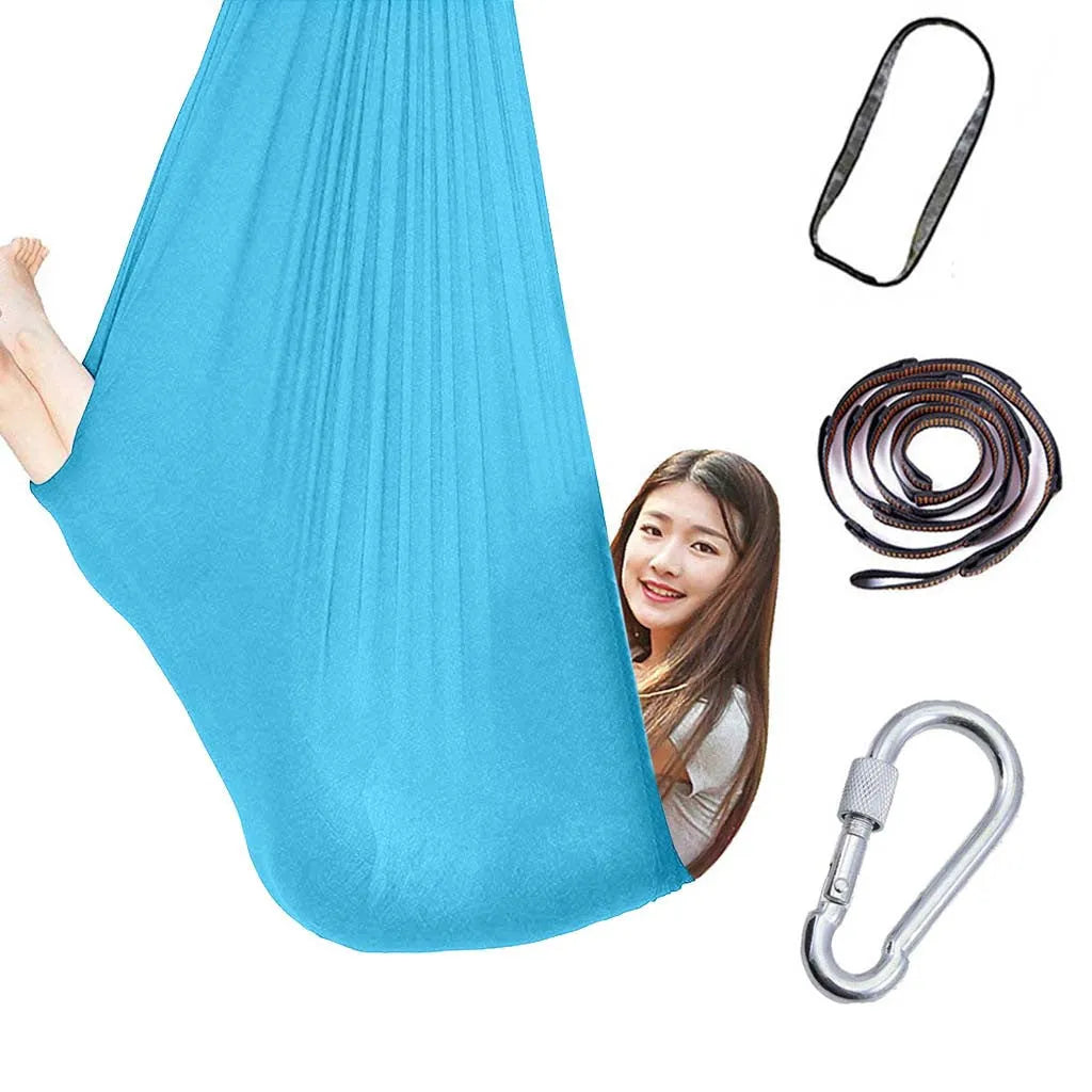 Kids elastic swing hammock in nylon, 100x280cm, with steel lock for indoor outdoor sensory therapy