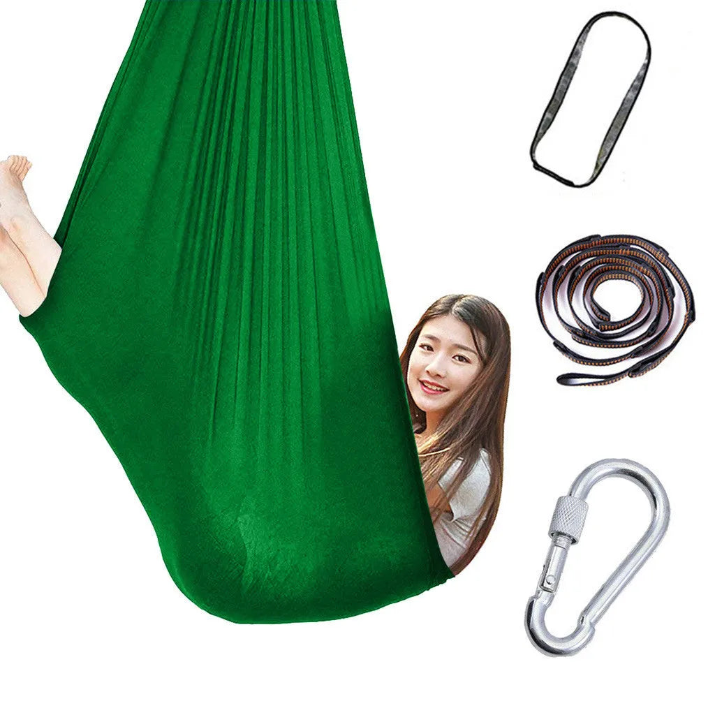 Kids elastic swing hammock in nylon, 100x280cm, with steel lock for indoor outdoor sensory therapy