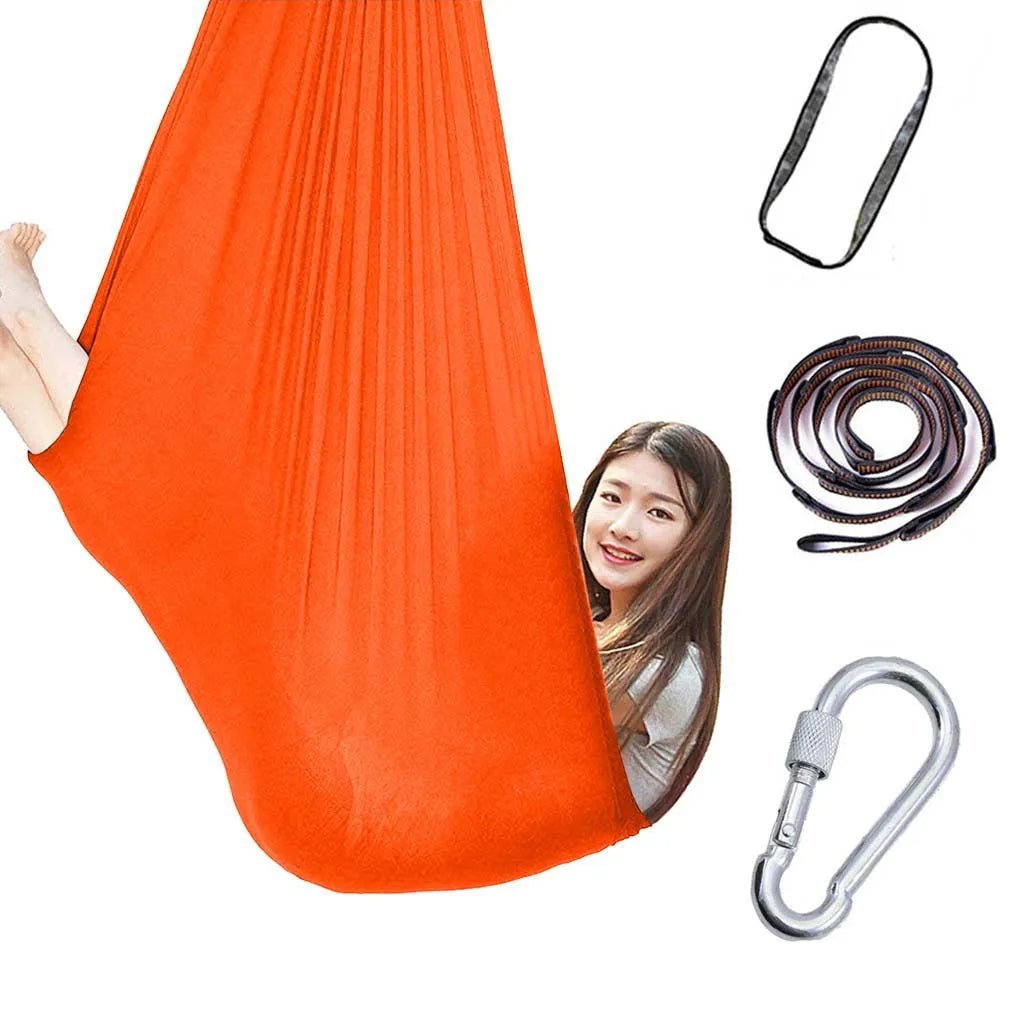 Kids elastic swing hammock in nylon, 100x280cm, with steel lock for indoor outdoor sensory therapy