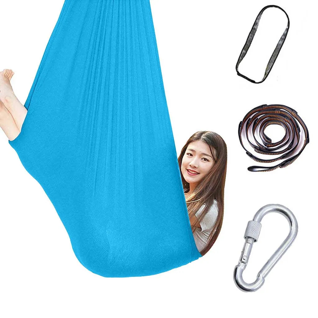 Kids elastic swing hammock in nylon, 100x280cm, with steel lock for indoor outdoor sensory therapy