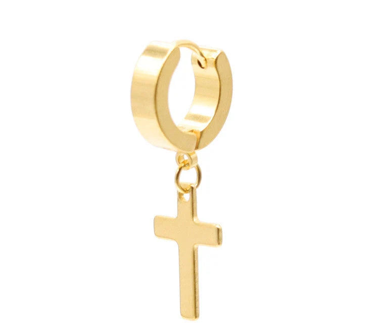 Men's stainless steel cross earrings with titanium coating in six colours