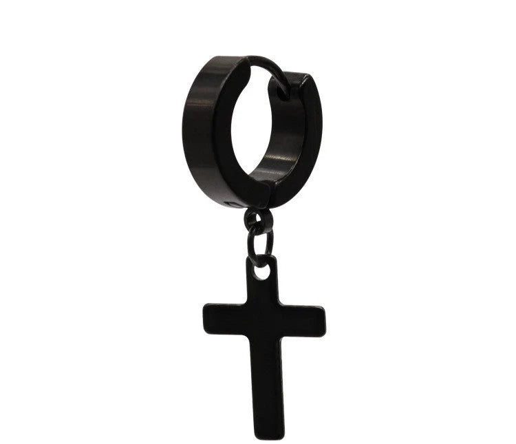 Men's stainless steel cross earrings with titanium coating in six colours