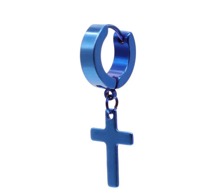 Men's stainless steel cross earrings with titanium coating in six colours