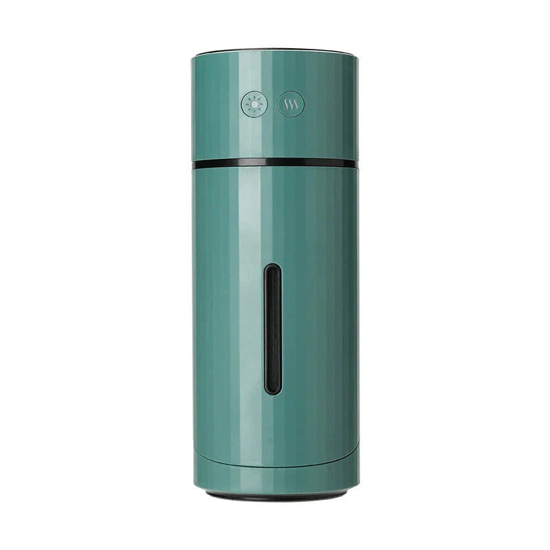 Compact USB charging humidifier with adjustable angle and night light in white, green, and red