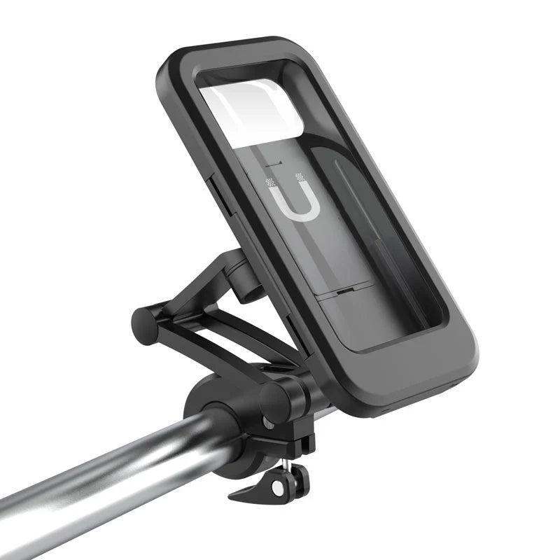 Waterproof mobile phone stand for bicycles and motorcycles with adjustable angles