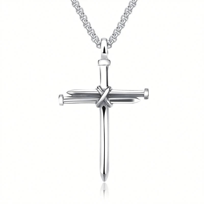 Men's stainless steel cross pendant necklace with 3mm round box chain