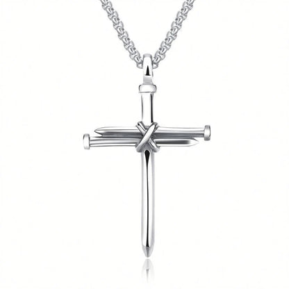 Men's stainless steel cross pendant necklace with 3mm round box chain