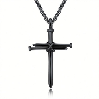 Men's stainless steel cross pendant necklace with 3mm round box chain