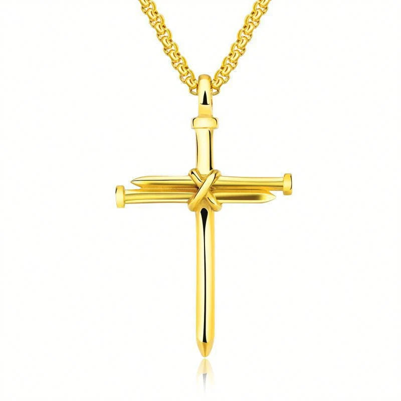 Men's stainless steel cross pendant necklace with 3mm round box chain
