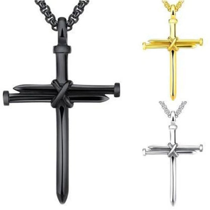 Men's stainless steel cross pendant necklace with 3mm round box chain