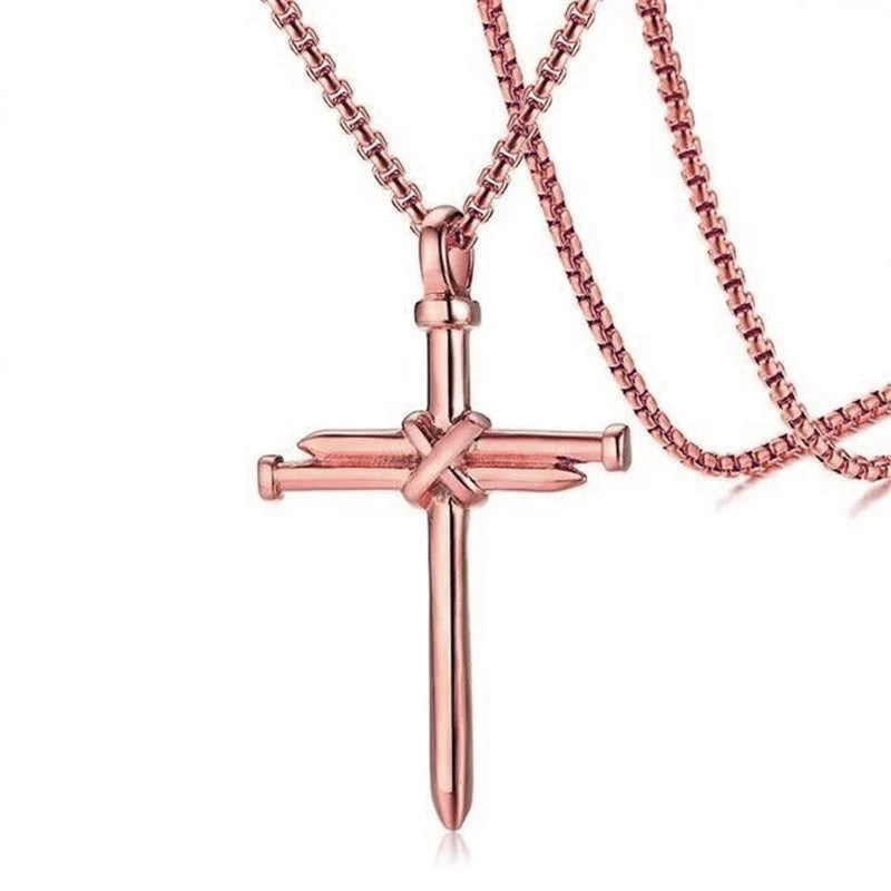 Men's stainless steel cross pendant necklace with 3mm round box chain