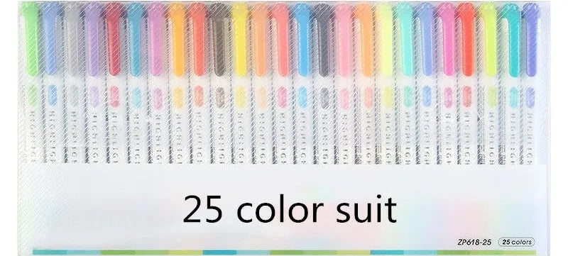 25 colours double head highlighter pen set in plastic shell, boxed packing, calm light warm fluorescent shades