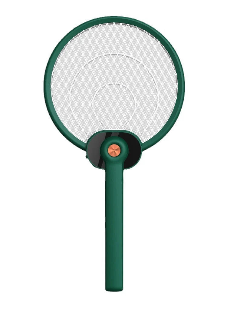Dual-mode electric mosquito swatter in green and blue, foldable design with USB charging