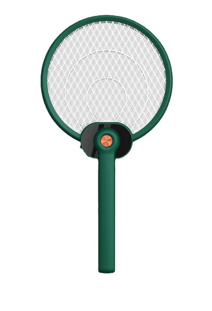 Dual-mode electric mosquito swatter in green and blue, foldable design with USB charging