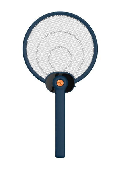 Dual-mode electric mosquito swatter in green and blue, foldable design with USB charging