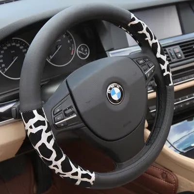 Lady cute leopard print fashion leather steering wheel cover with white inner ring for GM vehicles 38cm