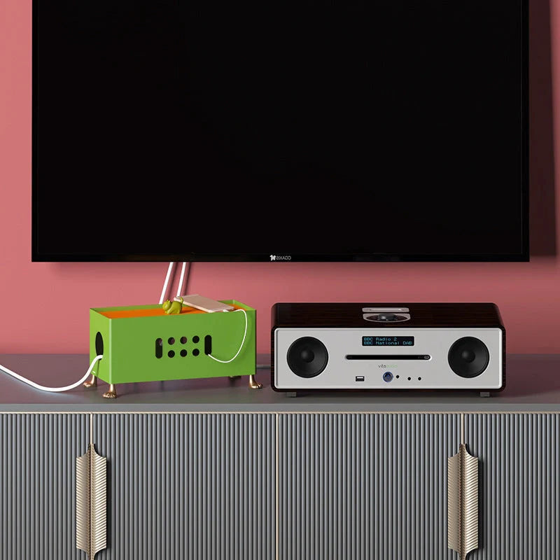 Cartoon Big Feet Power Socket Data Cable Storage Box in orange and grass green