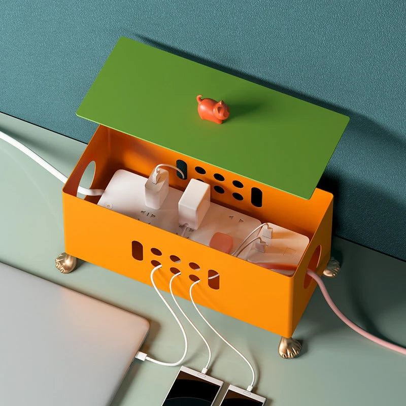 Cartoon Big Feet Power Socket Data Cable Storage Box in orange and grass green