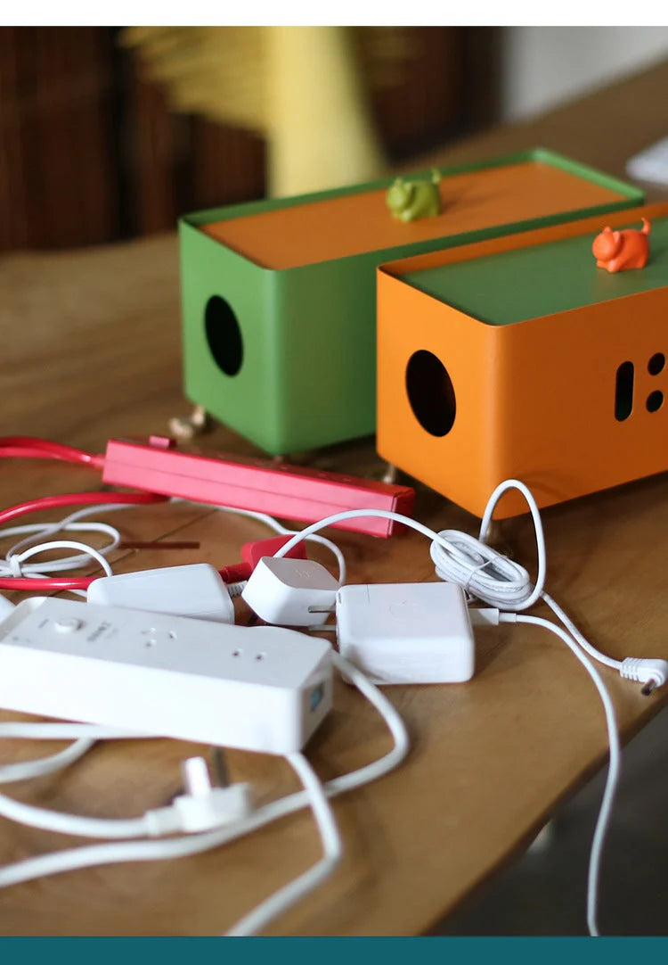 Cartoon Big Feet Power Socket Data Cable Storage Box in orange and grass green