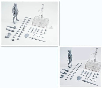 Articulated human mannequin kits for artists with interchangeable accessories