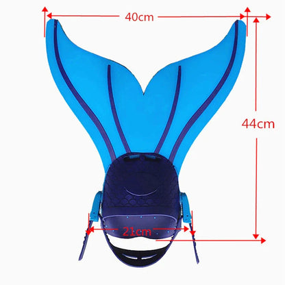 Adjustable swim fin foot flipper in blue, lake blue, and pink for enhanced swimming training