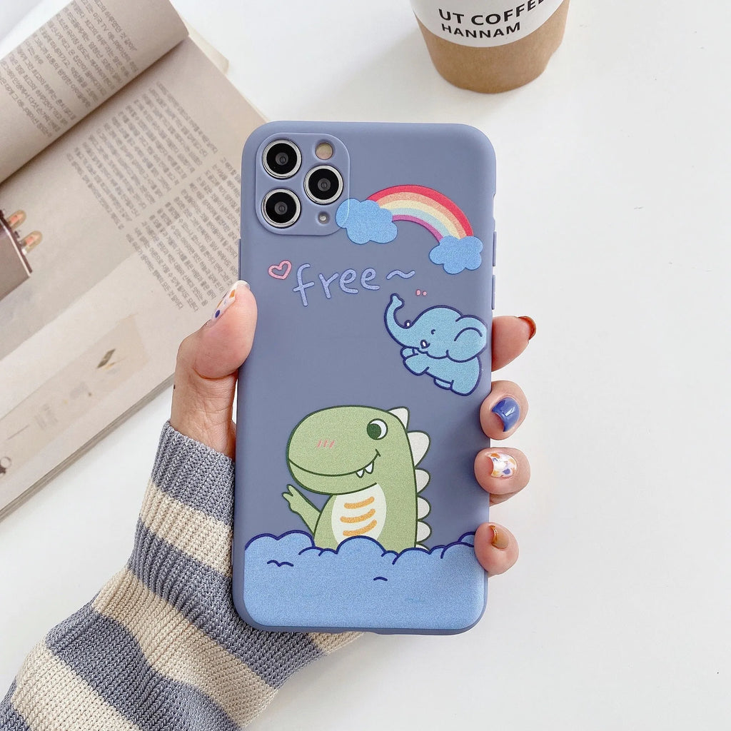 Cartoon dinosaur design silicone TPU soft shell mobile phone case for Apple iPhone devices