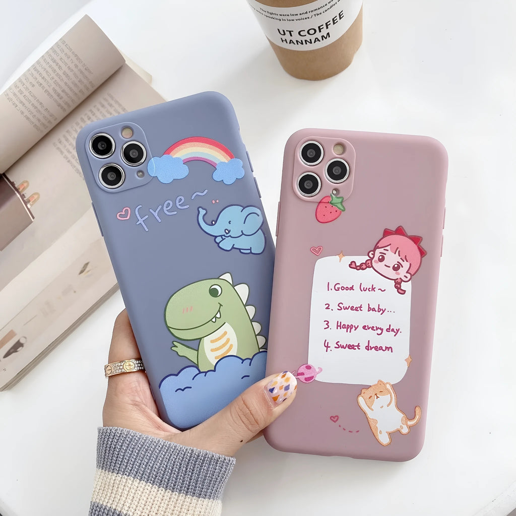 Cartoon dinosaur design silicone TPU soft shell mobile phone case for Apple iPhone devices