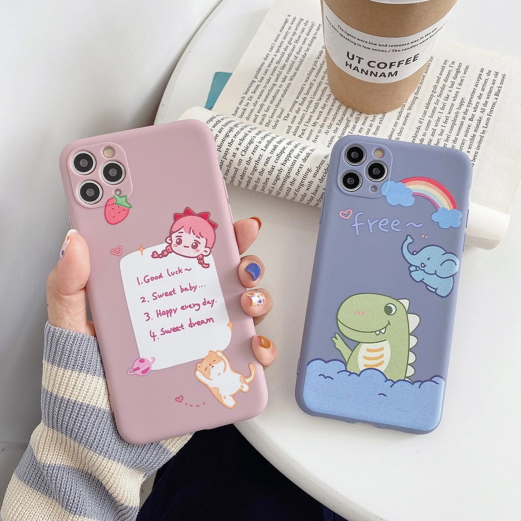 Cartoon dinosaur design silicone TPU soft shell mobile phone case for Apple iPhone devices
