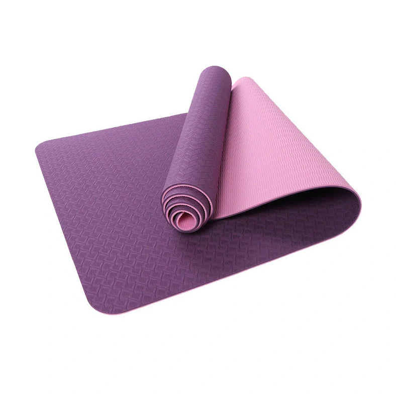 TPE yoga mat with 6mm thickness and posture alignment lines in two-tone colours for improved stability during poses, available in three sizes from 61cm to 80cm width with 183cm length